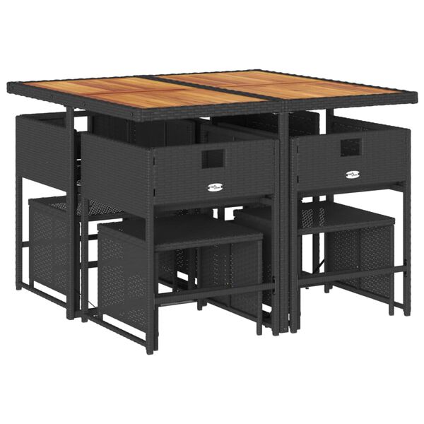 vidaXL 9-tlg. Garten-Essgruppe mit Kissen Schwarz Poly Rattan