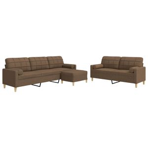 vidaXL 3-tlg. Sofagarnitur mit Fu&szlig;hocker & Dekokissen Braun Stoff