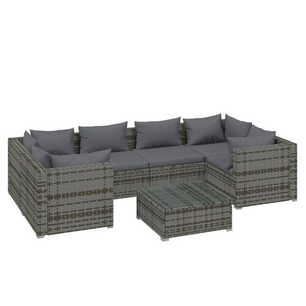 vidaXL 7-tlg. Garten-Lounge-Set mit Kissen Poly Rattan Grau