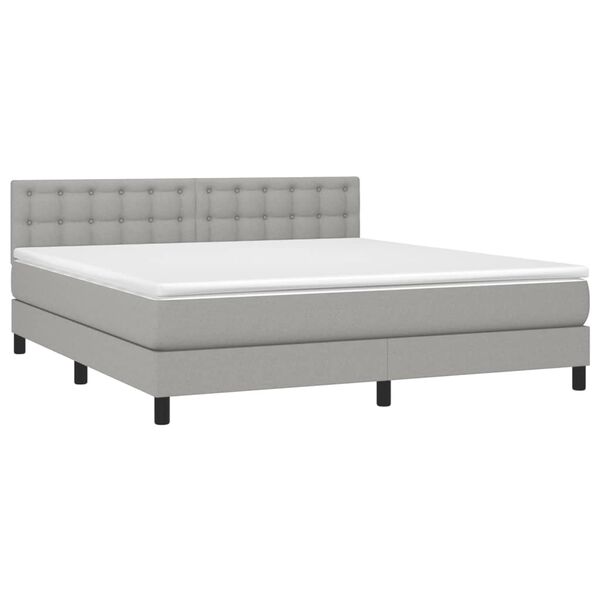 vidaXL Boxspringbett mit Matratze & LED Hellgrau 180x200 cm Stoff