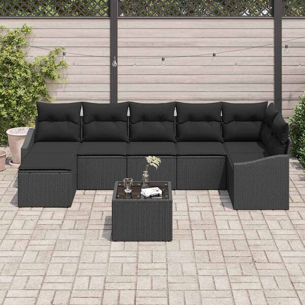 vidaXL Garten-Sofa-Set mit Kissen 8 pcs Schwarz Poly-Rattan