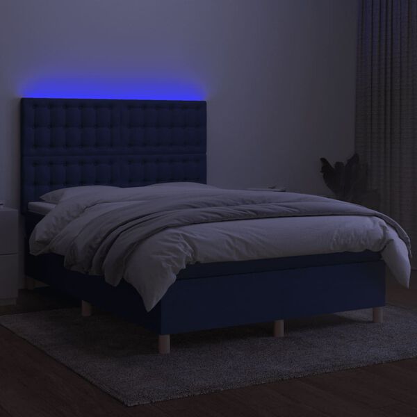 vidaXL Boxspringbett mit Matratze & LED Blau 140x200 cm Stoff