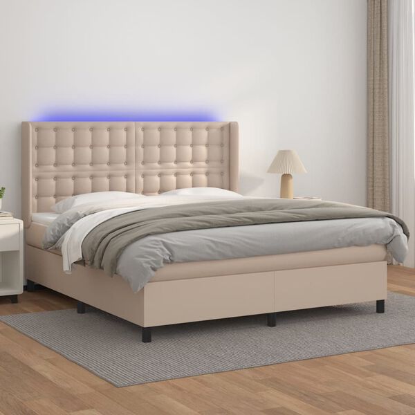 vidaXL Boxspringbett mit Matratze & LED Cappuccino-Braun 180x200cm