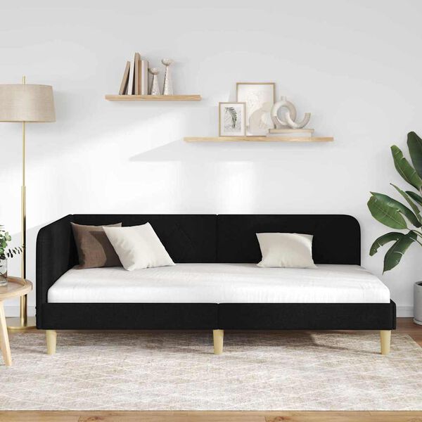 vidaXL Eckbettgestell mit Kopfteil Schwarz 100 x 200 cm Stoff