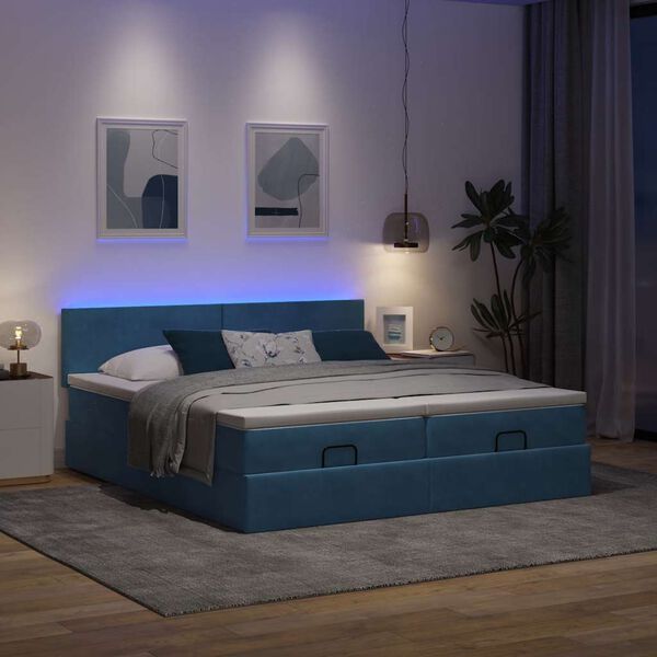 vidaXL Ottoman-Bett mit Matratzen & LEDs Dunkelblau 160x200 cm Samt