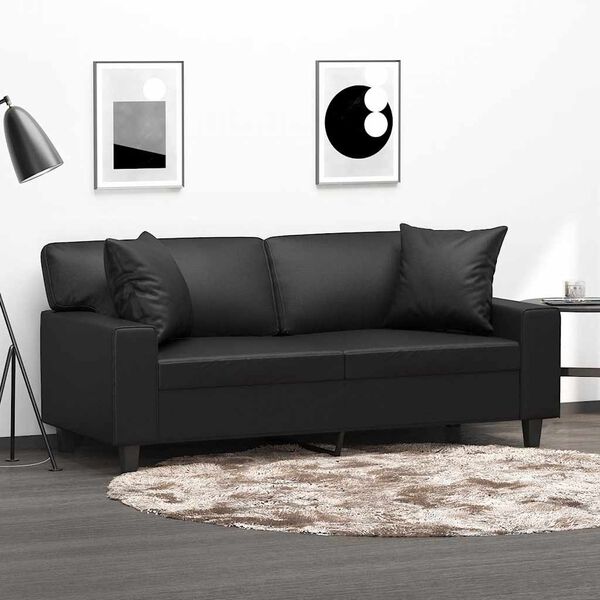 vidaXL 2-Sitzer-Sofa mit Kissen Schwarz 140 cm Kunstleder