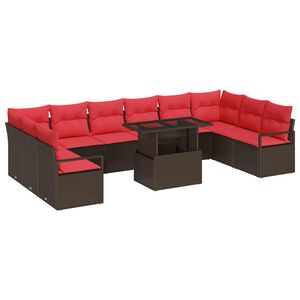 vidaXL Gartensofa-set 11 Stk. 10-Sitzanzahl Braun und Rot Poly-Rattan
