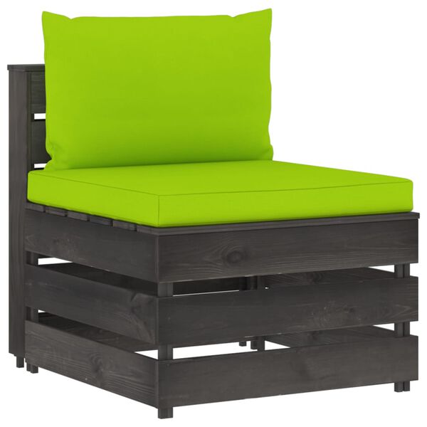 vidaXL 3-Sitzer Outdoor-Sofa mit Kissen Grau Impr&auml;gniertes Kiefernholz