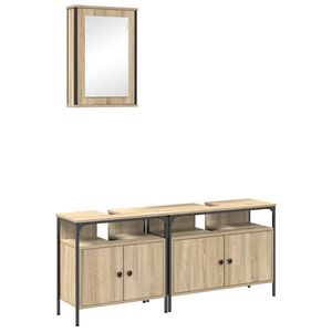 vidaXL Badezimmerm&ouml;bel-Set mit Regal mit T&uuml;r 3 pcs Braun Holzwerkstoff