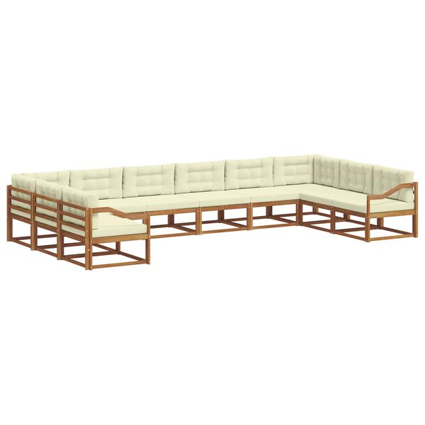 vidaXL Outdoor-Sofagarnitur mit Kissen 10 pcs Natur und Creme