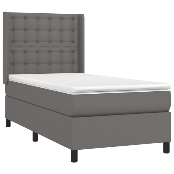 vidaXL Boxspringbett mit Matratze Grau 90x200 cm Kunstleder