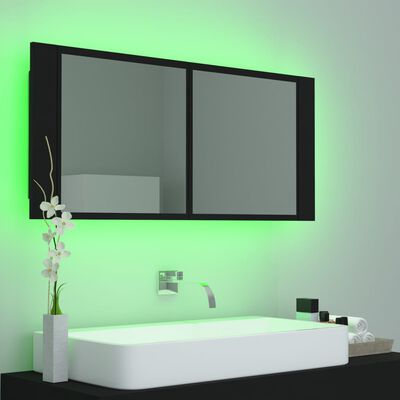 vidaXL LED-Bad-Spiegelschrank Schwarz 100x12x45 cm Acryl