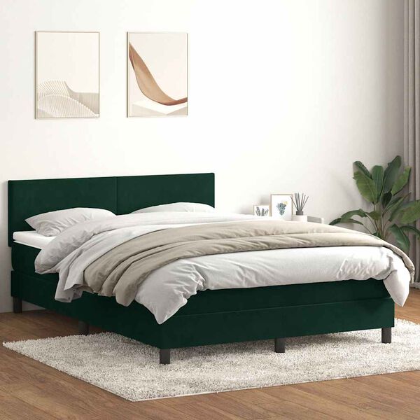 vidaXL Boxspringbett mit Matratze & LED Dunkelgr&uuml;n 160x220 cm Samt