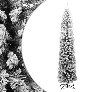 vidaXL K&uuml;nstlicher Weihnachtsbaum Schlank mit Schnee Gr&uuml;n 210 cm PVC