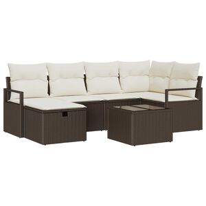 vidaXL Garten-Sofa-Set mit Kissen mit Speicher 7 pcs Braun Poly Rattan