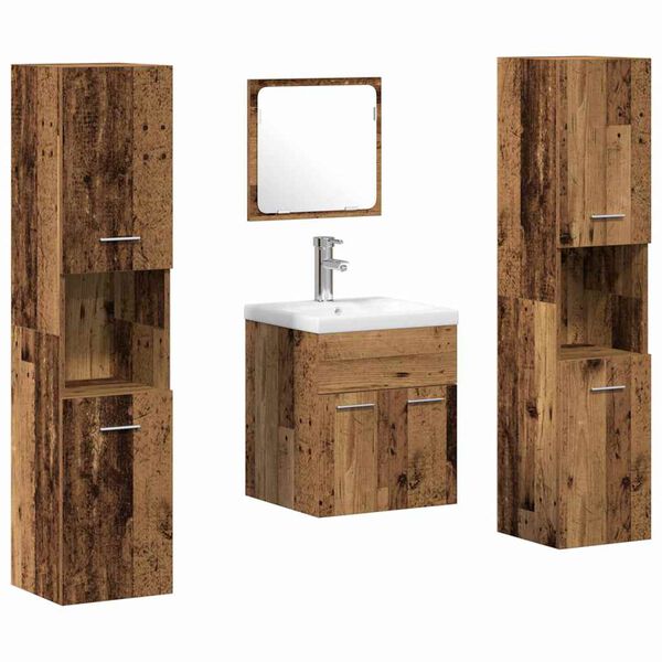 vidaXL Badezimmerm&ouml;bel-Set Wandmontiert 4 pcs Altholz Holzwerkstoff