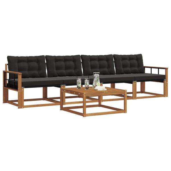 vidaXL Outdoor-Sofagarnitur mit Kissen 5 pcs Nat&uuml;rlich und Schwarz