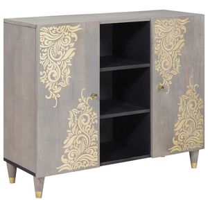 vidaXL Sideboard Grau und Gold 90 x 33 x 75 cm Massivholz Mango