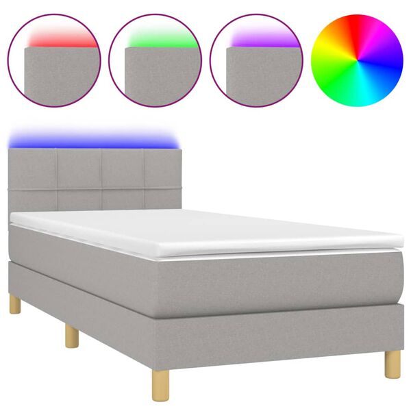 vidaXL Boxspringbett mit Matratze & LED Hellgrau 100x200 cm Stoff