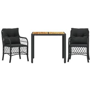 vidaXL 3-tlg. Bistro-Set mit Kissen Schwarz Poly Rattan
