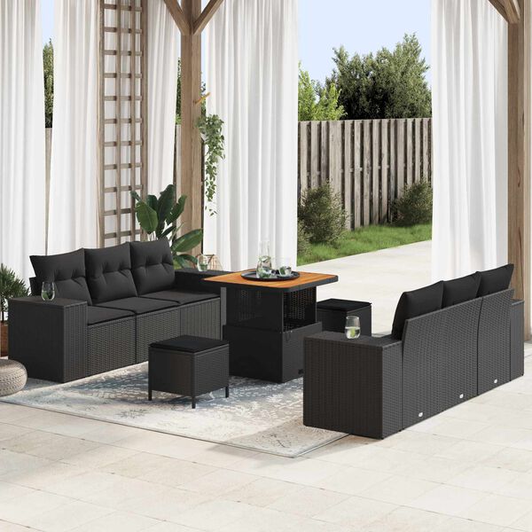 vidaXL Gartensofa-set mit Kissen mit Kissen 9 pcs Schwarz Poly Rattan