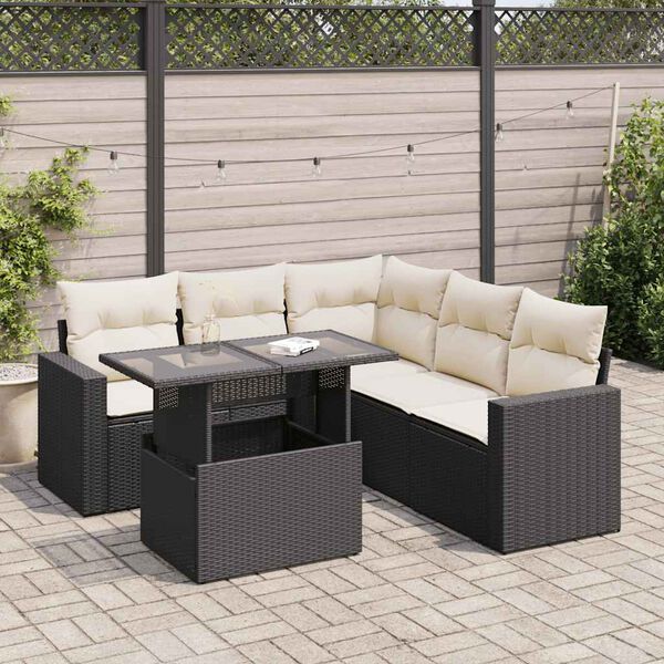 vidaXL 6-tlg. Garten-Sofagarnitur mit Kissen Schwarz Poly Rattan