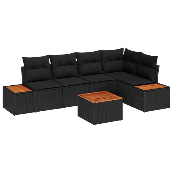 vidaXL Garten-Sofa-Set mit Kissen 6 pcs Schwarz Poly Rattan