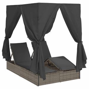 vidaXL Doppelte Sonnenliege Grau 205 x 129 x 200 cm Poly-Rattan