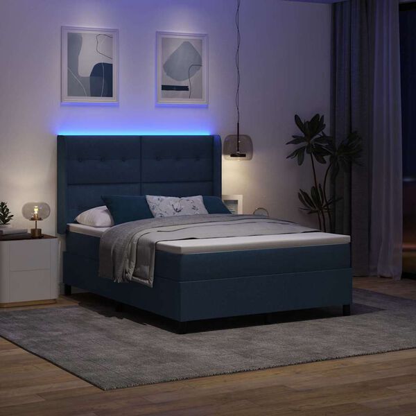 vidaXL Boxspringbett mit Matratze mit Kopfteil Blau 190 x 140 cm Stoff