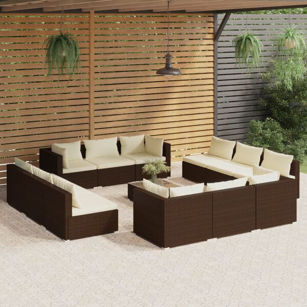 vidaXL 13-tlg. Garten-Lounge-Set mit Kissen Poly Rattan Braun
