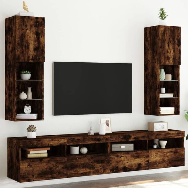 vidaXL TV-Schr&auml;nke mit LED-Leuchten 2 Stk. R&auml;uchereiche 30,5x30x102 cm