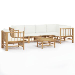 vidaXL 7-tlg. Garten-Lounge-Set mit Cremewei&szlig;en Kissen Bambus
