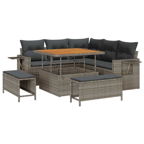vidaXL Gartensofa-set mit Kissen 8 pcs Grau Poly-Rattan