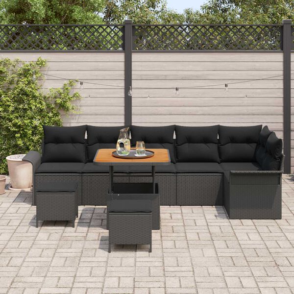 vidaXL Gartensofa-set mit Kissen 9 pcs Schwarz Poly-Rattan