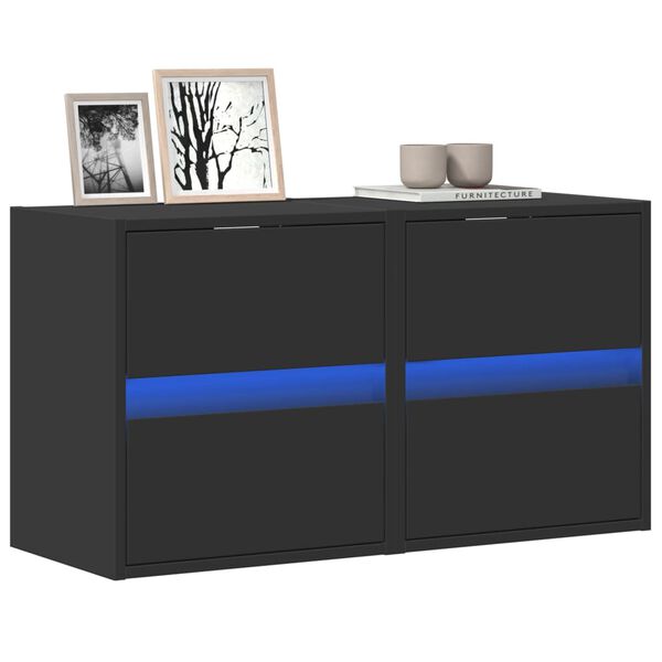 vidaXL TV-Wandschr&auml;nke mit LED-Beleuchtung 2 Stk. Schwarz 41x31x45 cm