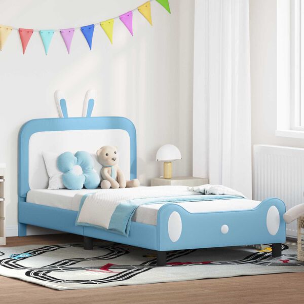 vidaXL Kinderbettgestell mit Kopfteil mit Kopfteil Blau 80 x 200 cm PU