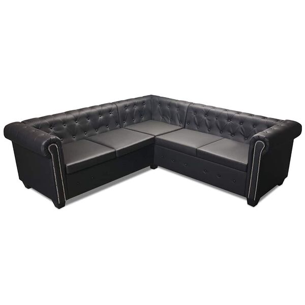 vidaXL Chesterfield-Ecksofa 5-Sitzer Kunstleder Schwarz