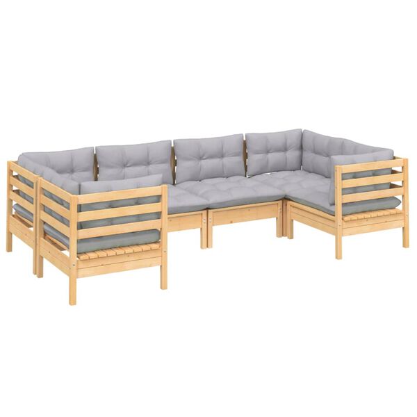 vidaXL 6-tlg. Garten-Lounge-Set mit Grauen Kissen Kiefernholz
