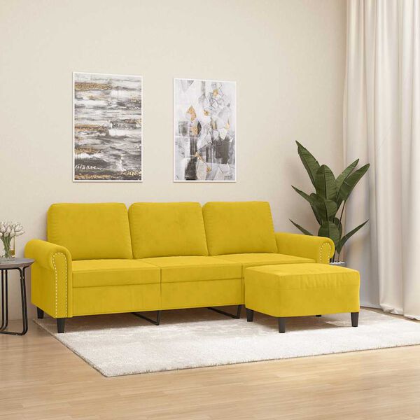 vidaXL 3-Sitzer-Sofa mit Hocker Gelb 180 cm Samt