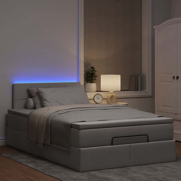 vidaXL Ottomane Bett mit Matratze & LEDs Taupe 120x190 cm Stoff