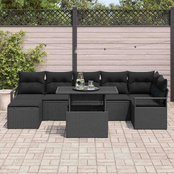 vidaXL Gartensofa-set mit Speicher 8 pcs Schwarz Poly-Rattan