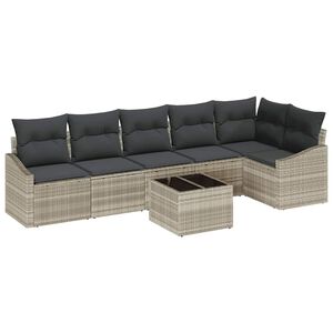 vidaXL Sofa Set mit Kissen 7 pcs Hellgrau Poly Rattan