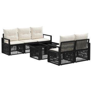 vidaXL Gartensofa-set 6 stk. Schwarz und Cremewei&szlig; Poly-Rattan