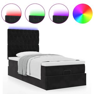 vidaXL Ottoman-Bett mit Matratzen & LEDs Schwarz 100x200 cm Samt