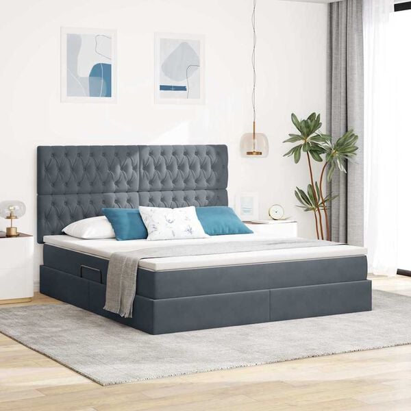vidaXL Bett mit Stauraum und LED mit LED Dunkelgrau 180 x 200 cm Samt