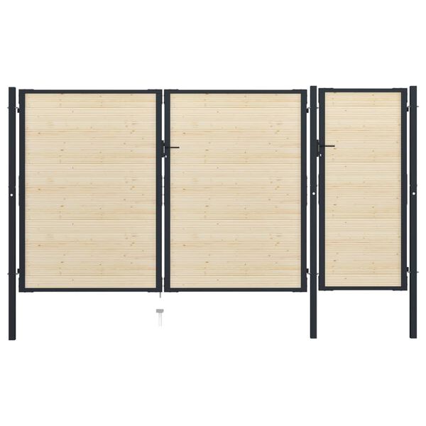 vidaXL Zauntor Stahl und Fichtenholz 413 x 200 cm