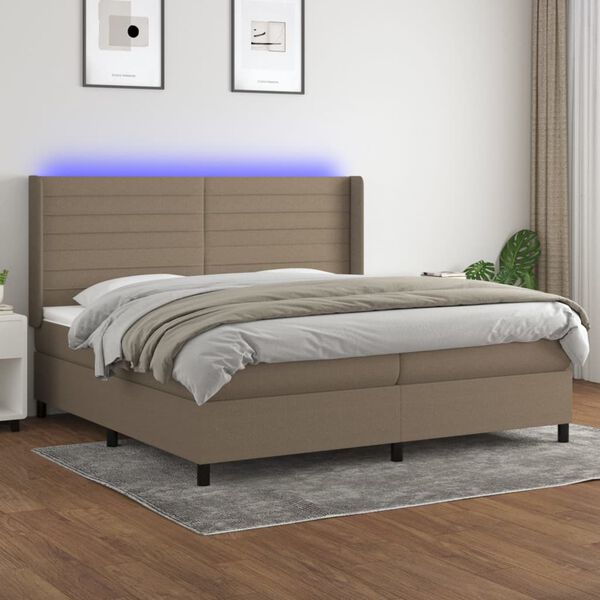 vidaXL Boxspringbett mit Matratze & LED Taupe 200x200 cm Stoff