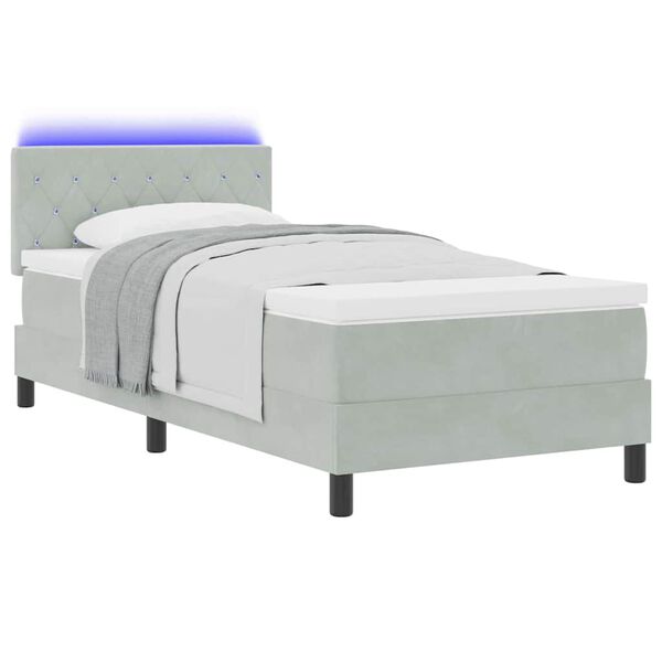 vidaXL LED Boxspringbett mit Matratze Hellgrau 100 x 200 cm Samt