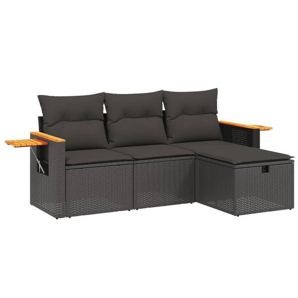vidaXL 4-tlg. Garten-Sofagarnitur mit Kissen Schwarz Poly Rattan