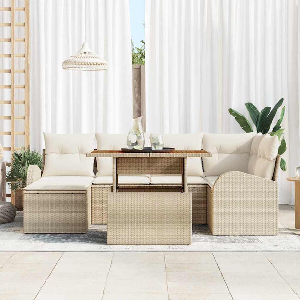 vidaXL Garten-Sofa-Set mit Speicher 7 pcs Beige Poly Rattan